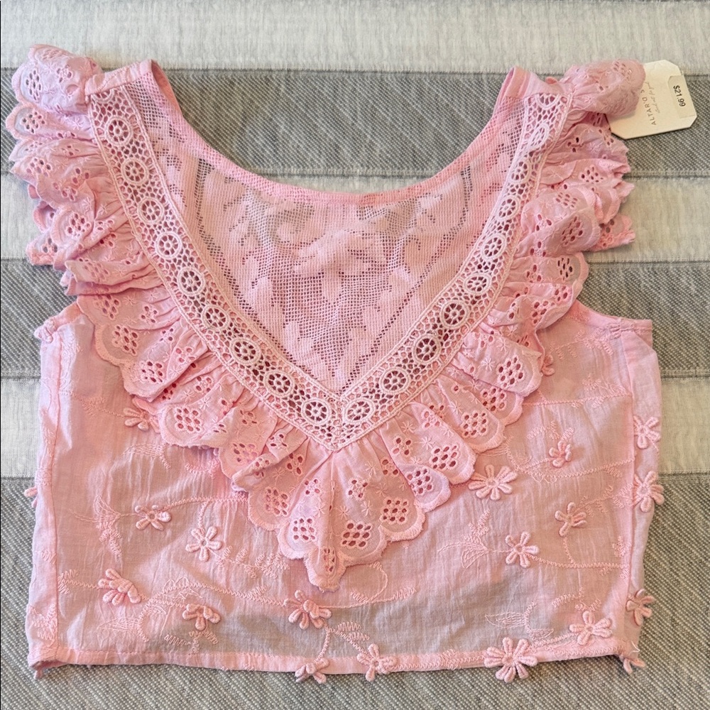 Altar'd State Pink Floral Lace Blouse
